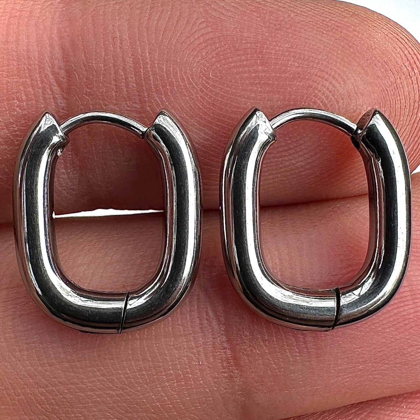 Silver Oval Hoop Earrings 316L Stainless Steel 15.6mm