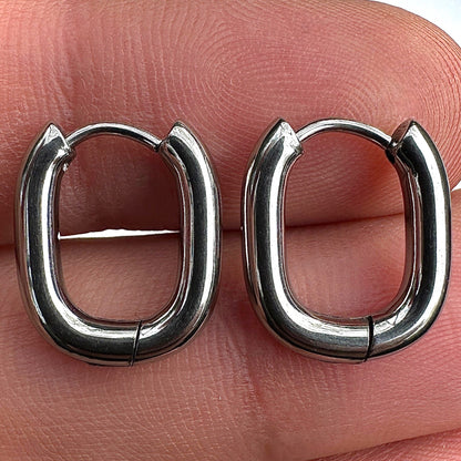 Silver Oval Hoop Earrings 316L Stainless Steel 15.6mm