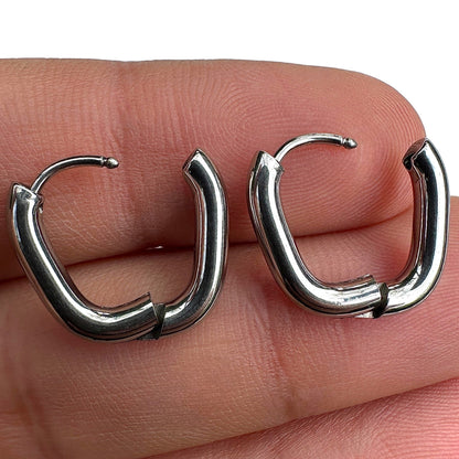 Silver Oval Hoop Earrings 316L Stainless Steel 15.6mm