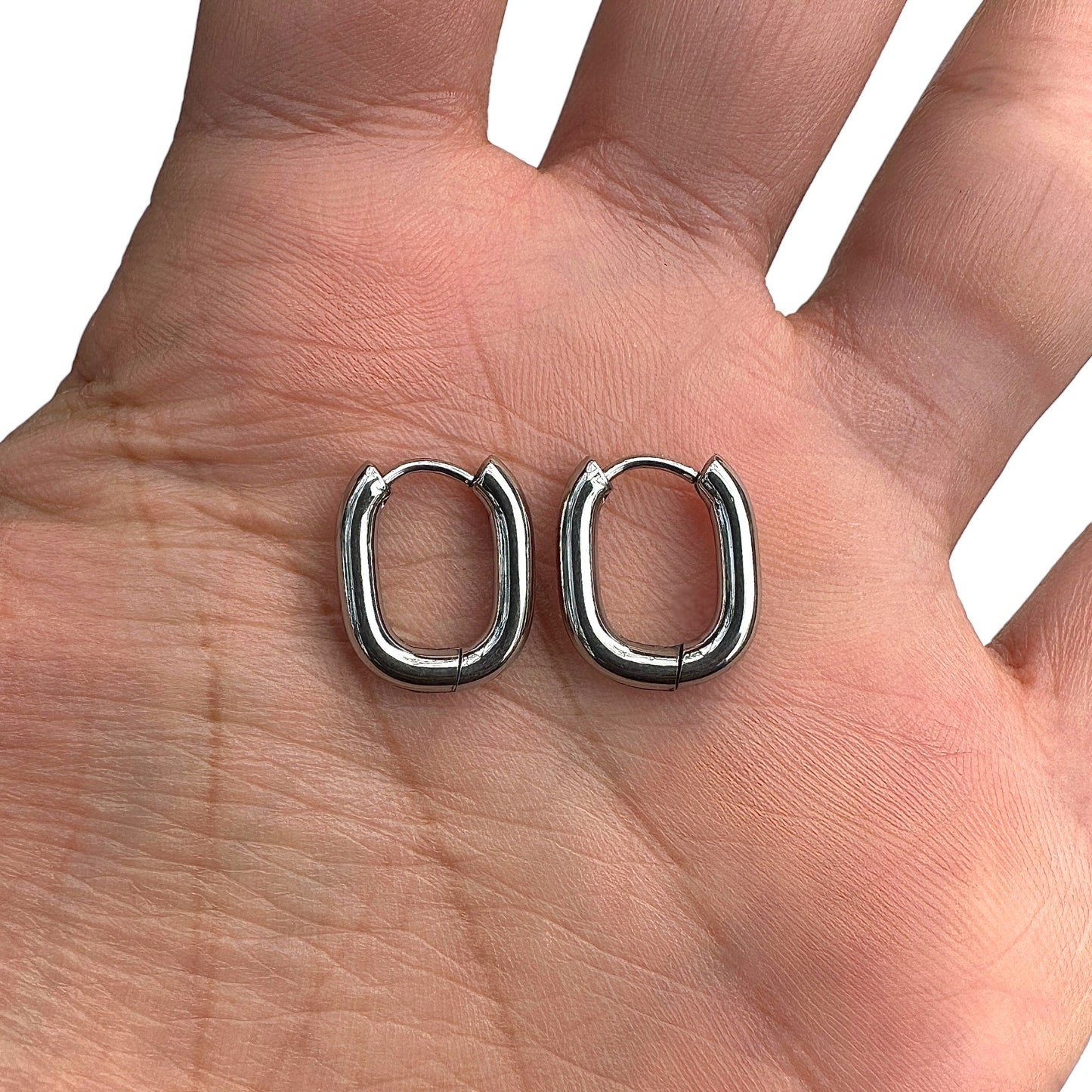 Silver Oval Hoop Earrings 316L Stainless Steel 15.6mm