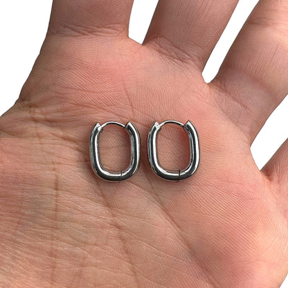 Silver Oval Hoop Earrings 316L Stainless Steel 15.6mm