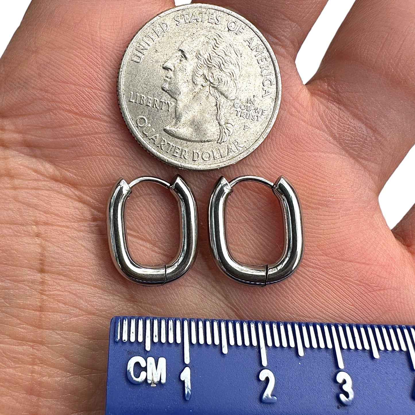 Silver Oval Hoop Earrings 316L Stainless Steel 15.6mm