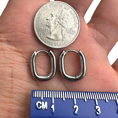 Silver Oval Hoop Earrings 316L Stainless Steel 15.6mm