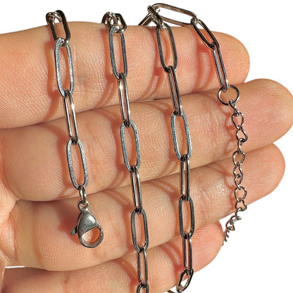 Silver Paperclip Chain Necklace 18"+2" 4mm Stainless Steel