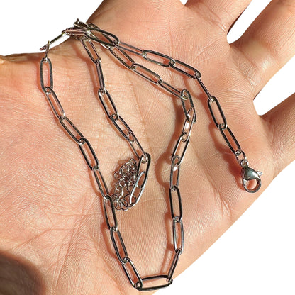 Silver Paperclip Chain Necklace 18"+2" 4mm Stainless Steel