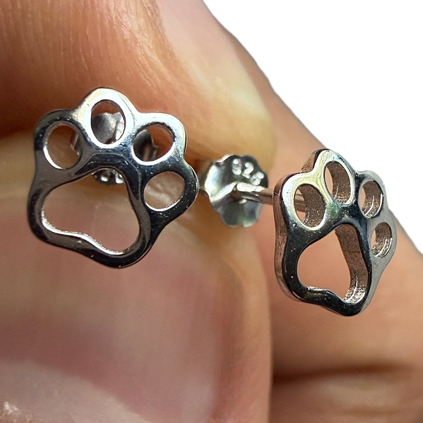 Paw Print Earrings 925 Sterling Silver 7mm Studs