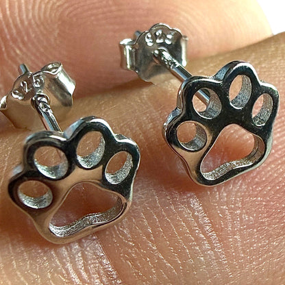 Paw Print Earrings 925 Sterling Silver 7mm Studs