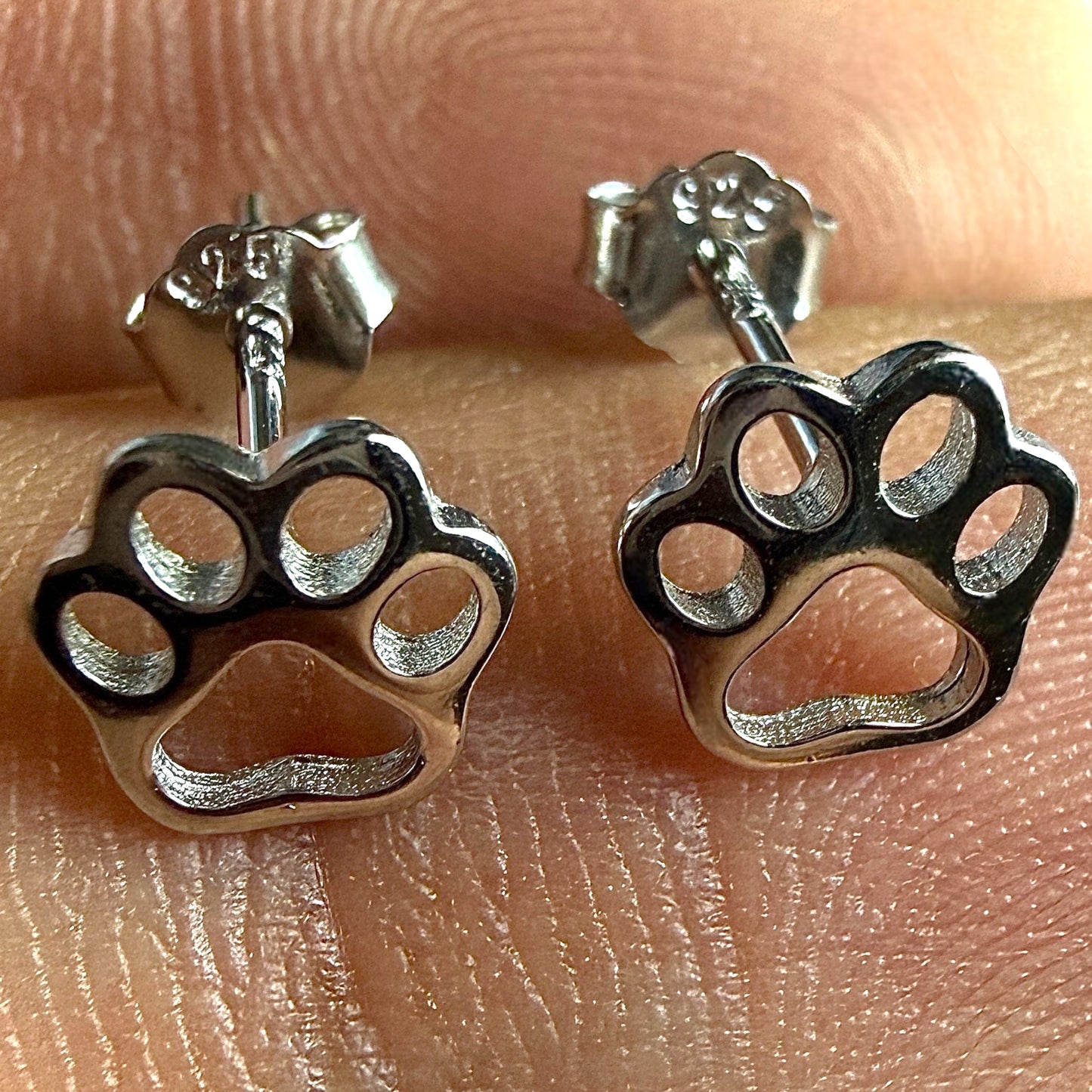 Paw Print Earrings 925 Sterling Silver 7mm Studs