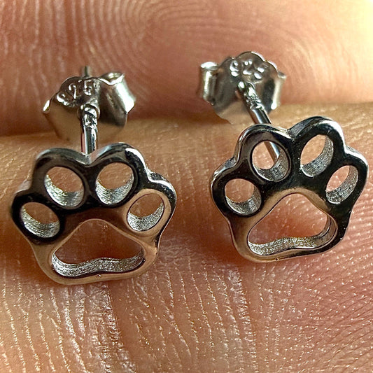 Paw Print Earrings 925 Sterling Silver 7mm Studs