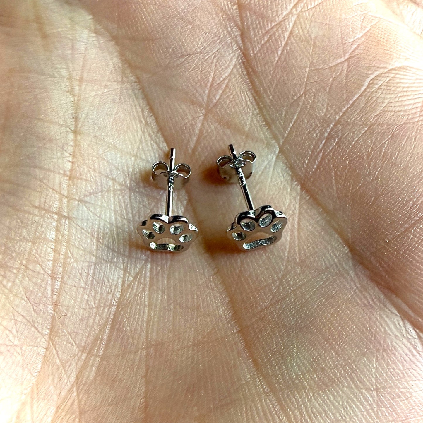 Paw Print Earrings 925 Sterling Silver 7mm Studs