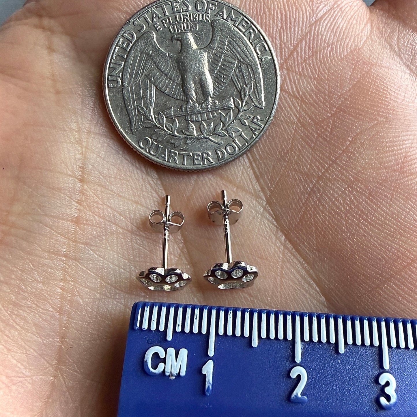 Paw Print Earrings 925 Sterling Silver 7mm Studs
