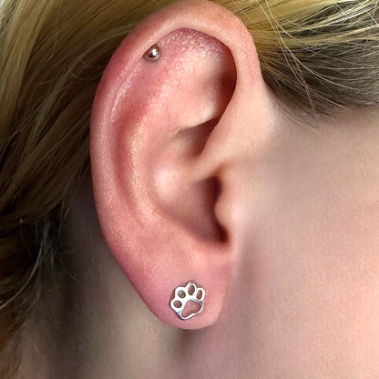 Paw Print Earrings 925 Sterling Silver 7mm Studs