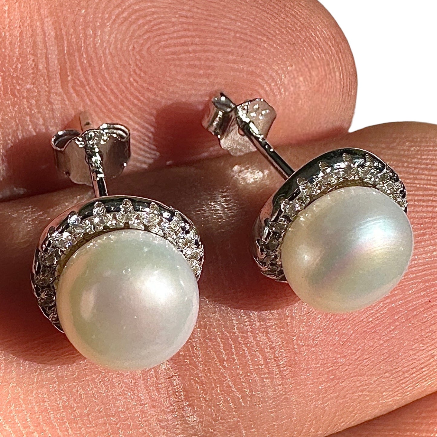 Pearl Stud Earrings 9mm 925 Sterling Silver Round