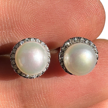 Pearl Stud Earrings 9mm 925 Sterling Silver Round