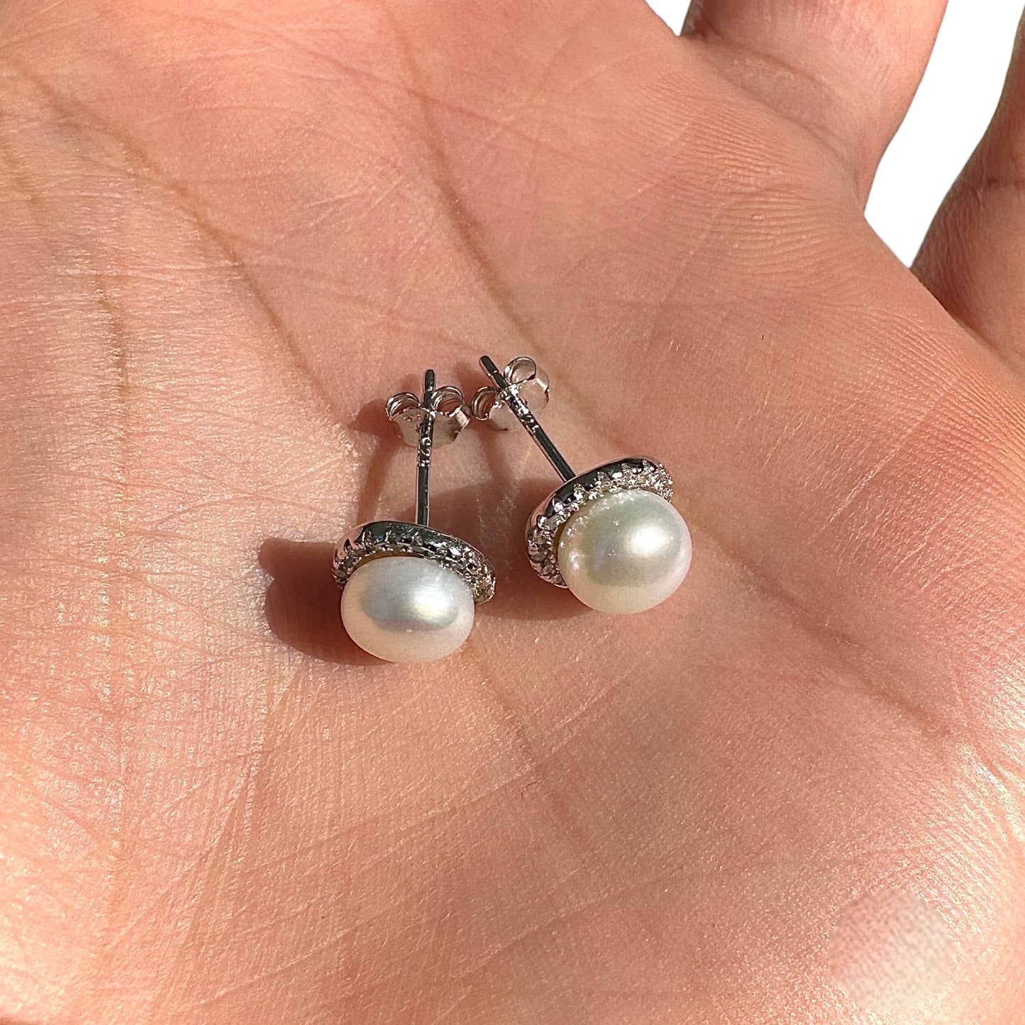 Pearl Stud Earrings 9mm 925 Sterling Silver Round