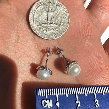 Pearl Stud Earrings 9mm 925 Sterling Silver Round