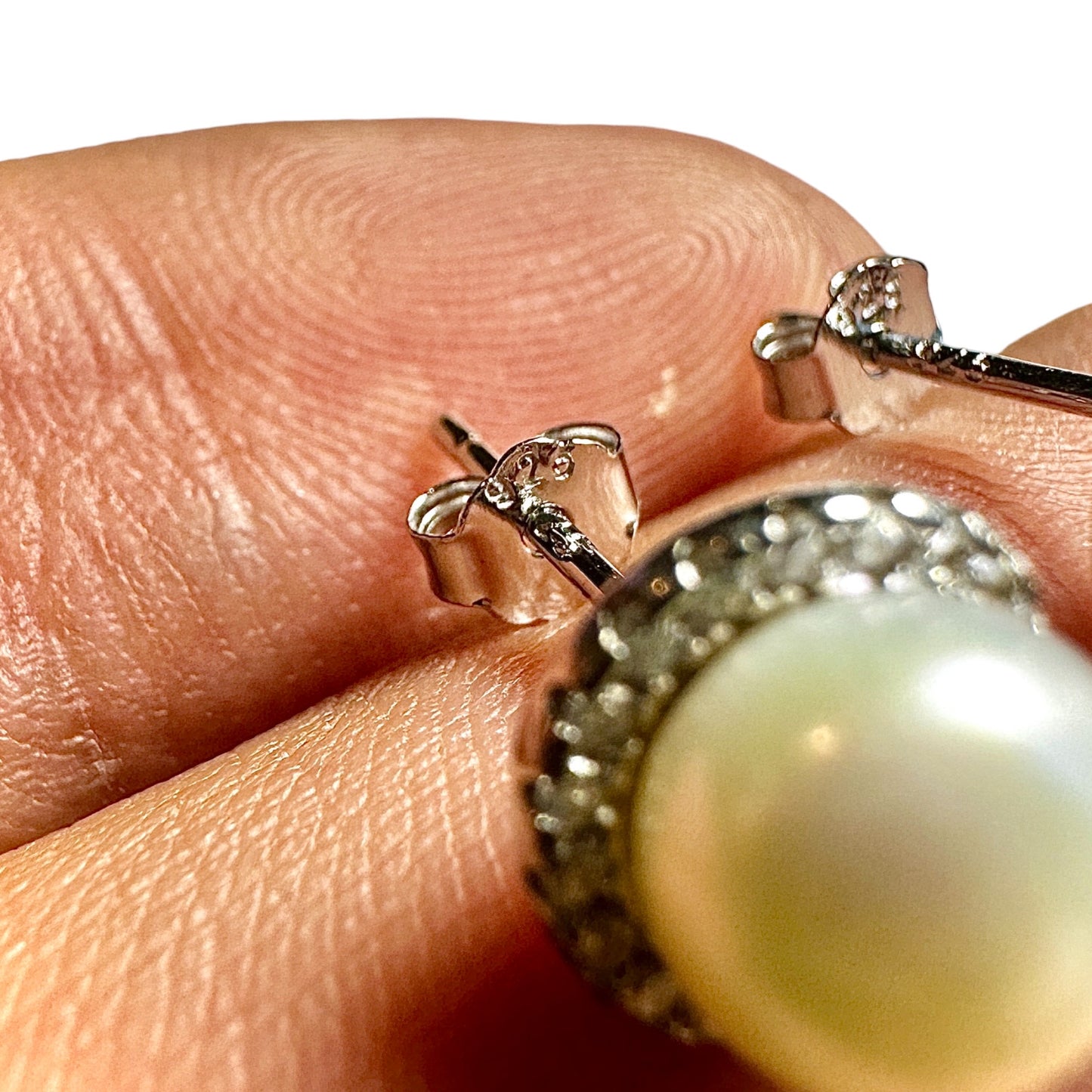 Pearl Stud Earrings 925 Sterling Silver 9mm Halo Faux Pearl Elegant Gift