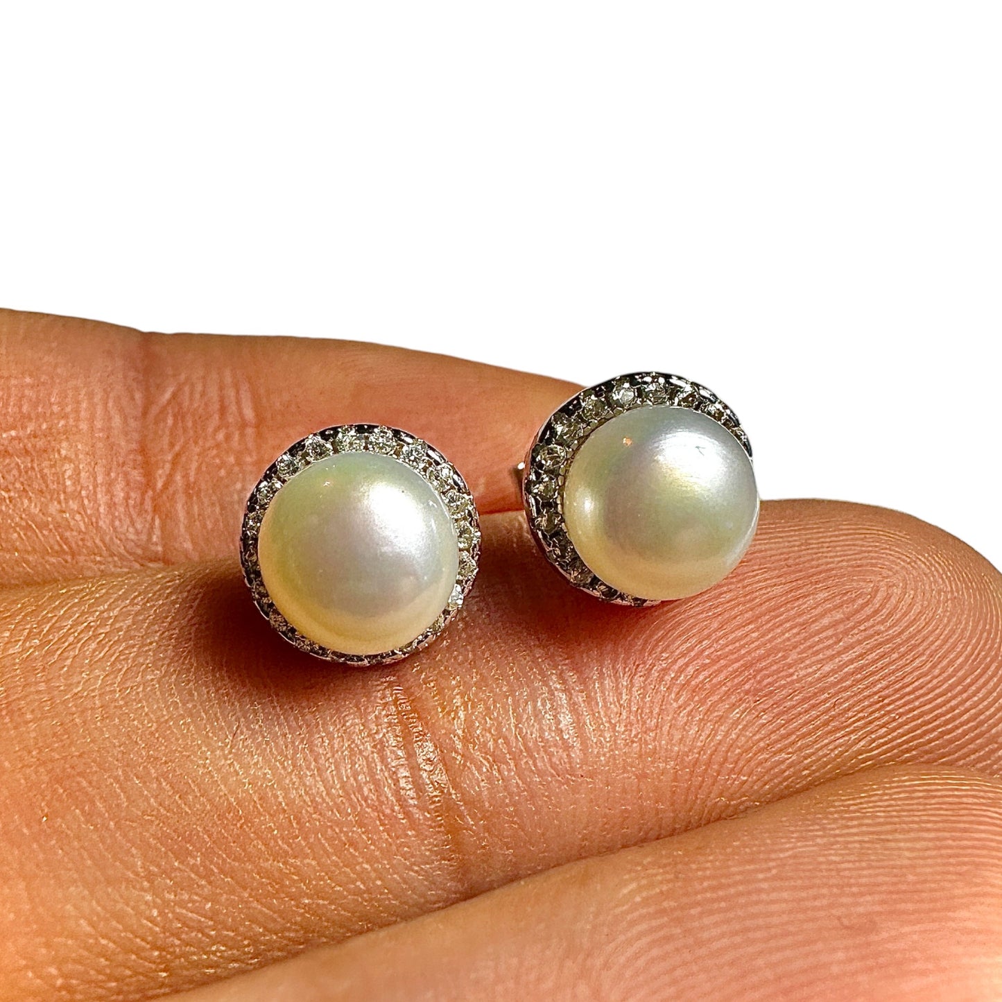 Pearl Stud Earrings 925 Sterling Silver 9mm Halo Faux Pearl Elegant Gift
