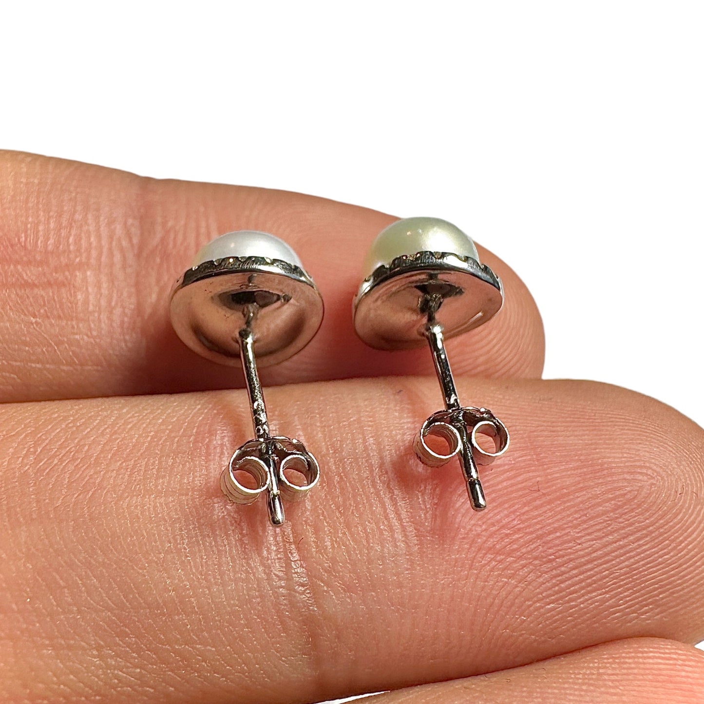 Pearl Stud Earrings 925 Sterling Silver 9mm Halo Faux Pearl Elegant Gift