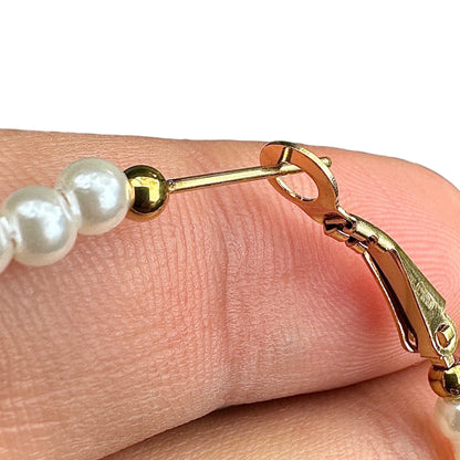 Pearl Hoop Earrings 50mm Simulated Pearl Gold Tone Hoops