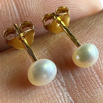 Pearl Stud Earrings 925 Sterling Silver 14k Gold Plated 4mm