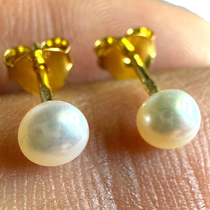 Pearl Stud Earrings 925 Sterling Silver 14k Gold Plated 4mm