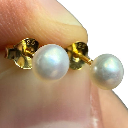 Pearl Stud Earrings 925 Sterling Silver 14k Gold Plated 4mm
