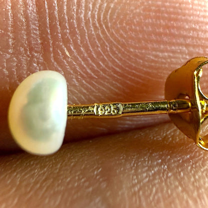 Pearl Stud Earrings 925 Sterling Silver 14k Gold Plated 4mm