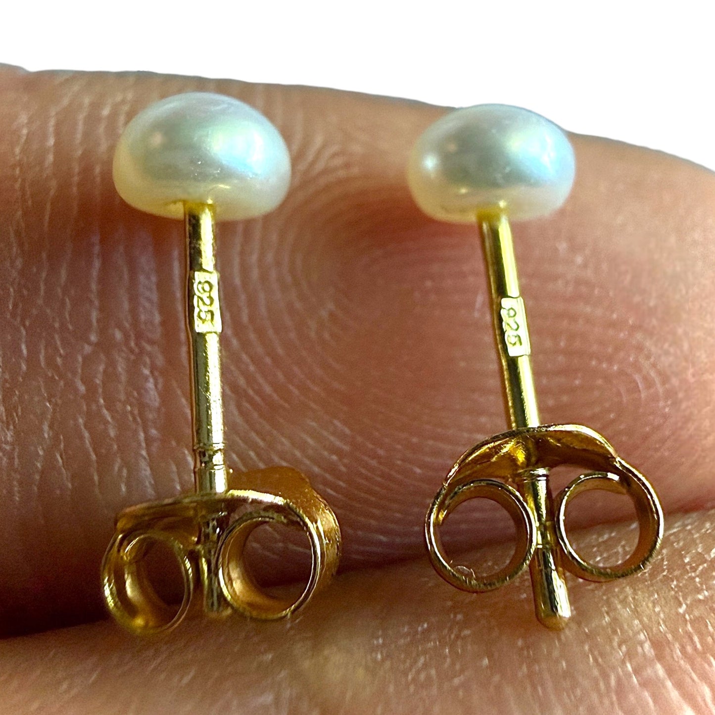 Pearl Stud Earrings 925 Sterling Silver 14k Gold Plated 4mm