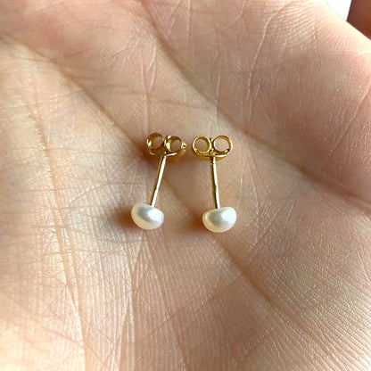 Pearl Stud Earrings 925 Sterling Silver 14k Gold Plated 4mm