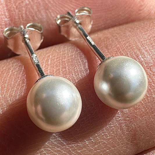 Pearl Stud Earrings 6mm Sterling Silver White Pearl