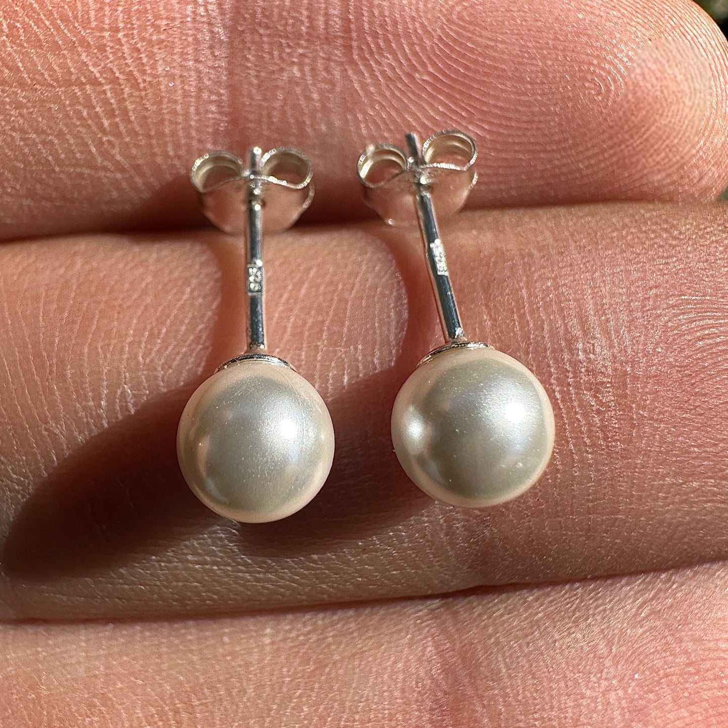 Pearl Stud Earrings 6mm Sterling Silver White Pearl