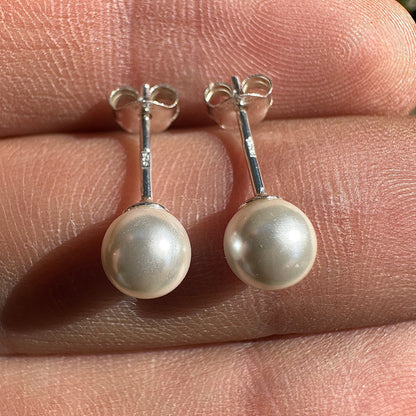 Pearl Stud Earrings 6mm Sterling Silver White Pearl