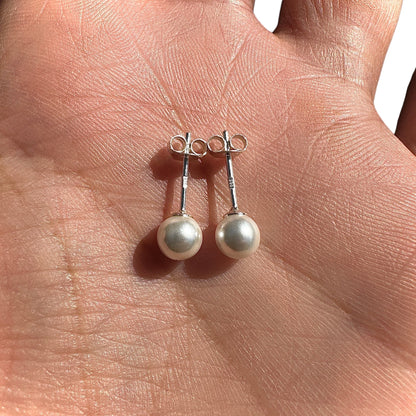 Pearl Stud Earrings 6mm Sterling Silver White Pearl
