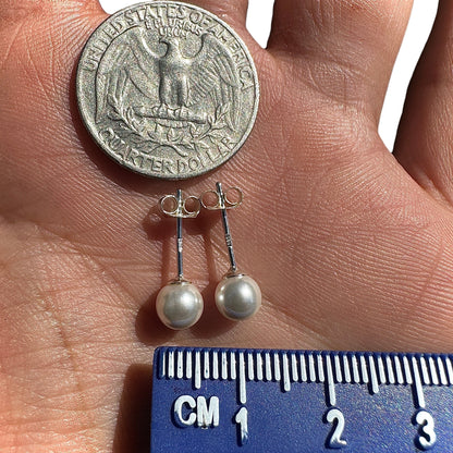 Pearl Stud Earrings 6mm Sterling Silver White Pearl