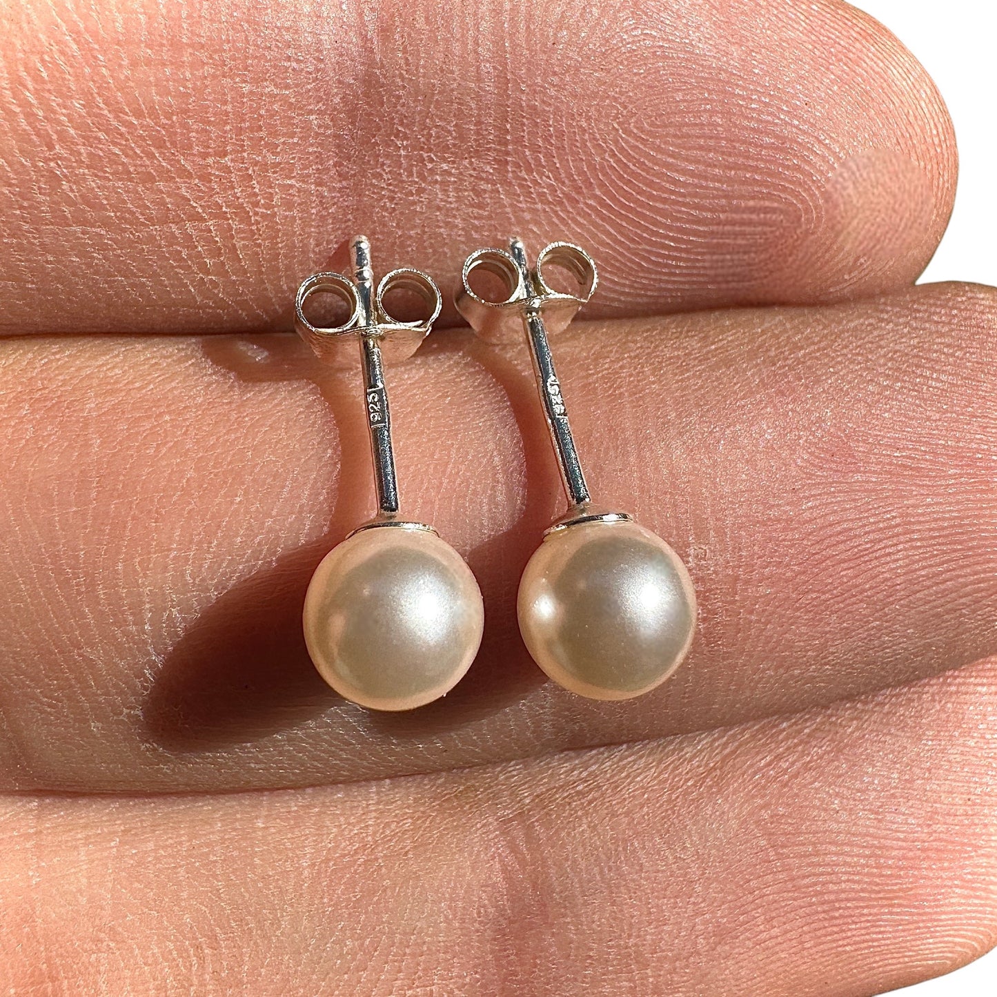 Pearl Stud Earrings 6mm Sterling Silver Imitation Pearl
