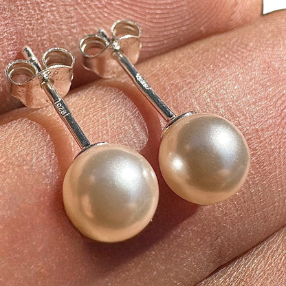 Pearl Stud Earrings 6mm Sterling Silver Imitation Pearl