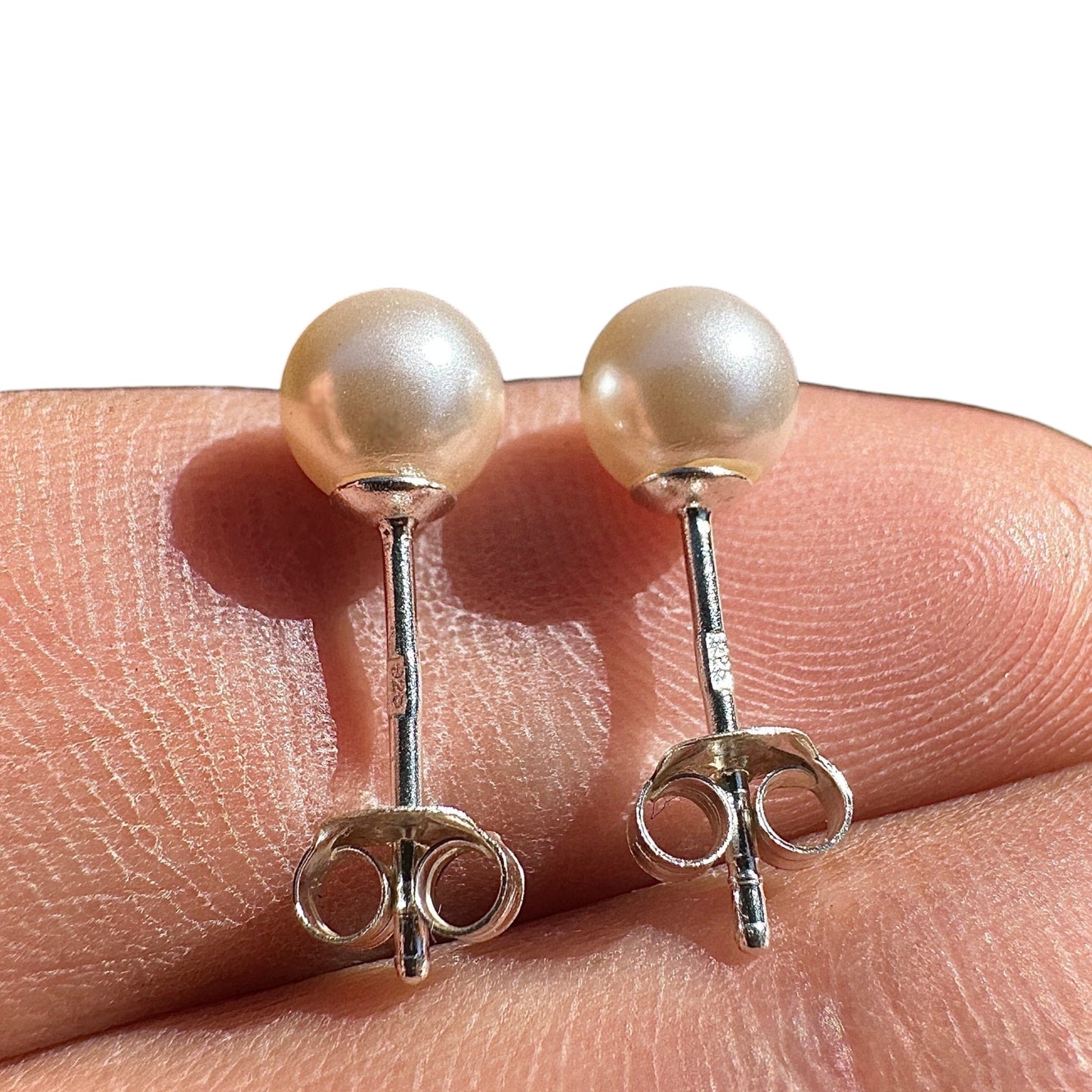 Pearl Stud Earrings 6mm Sterling Silver Imitation Pearl