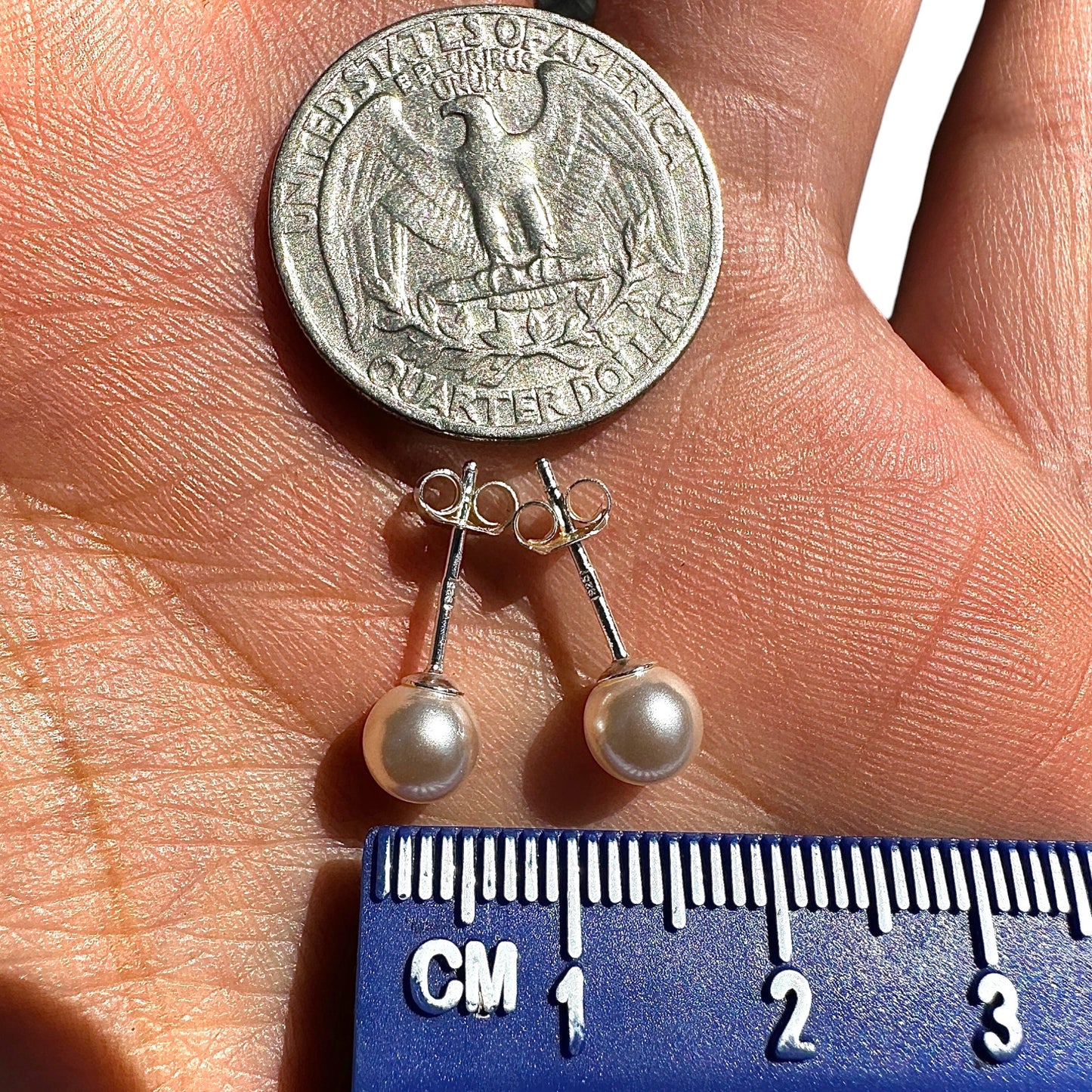Pearl Stud Earrings 6mm Sterling Silver Imitation Pearl