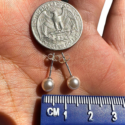 Pearl Stud Earrings 6mm Sterling Silver Imitation Pearl
