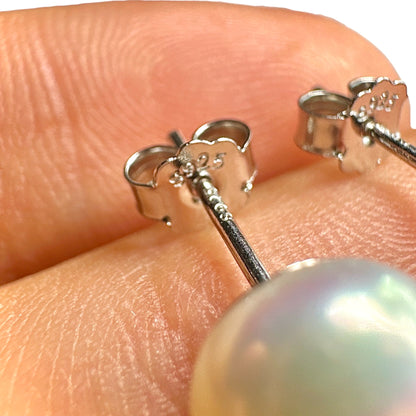 8mm Pearl Stud Earrings — Freshwater Pearl 925 Sterling Silver Rhodium Plated