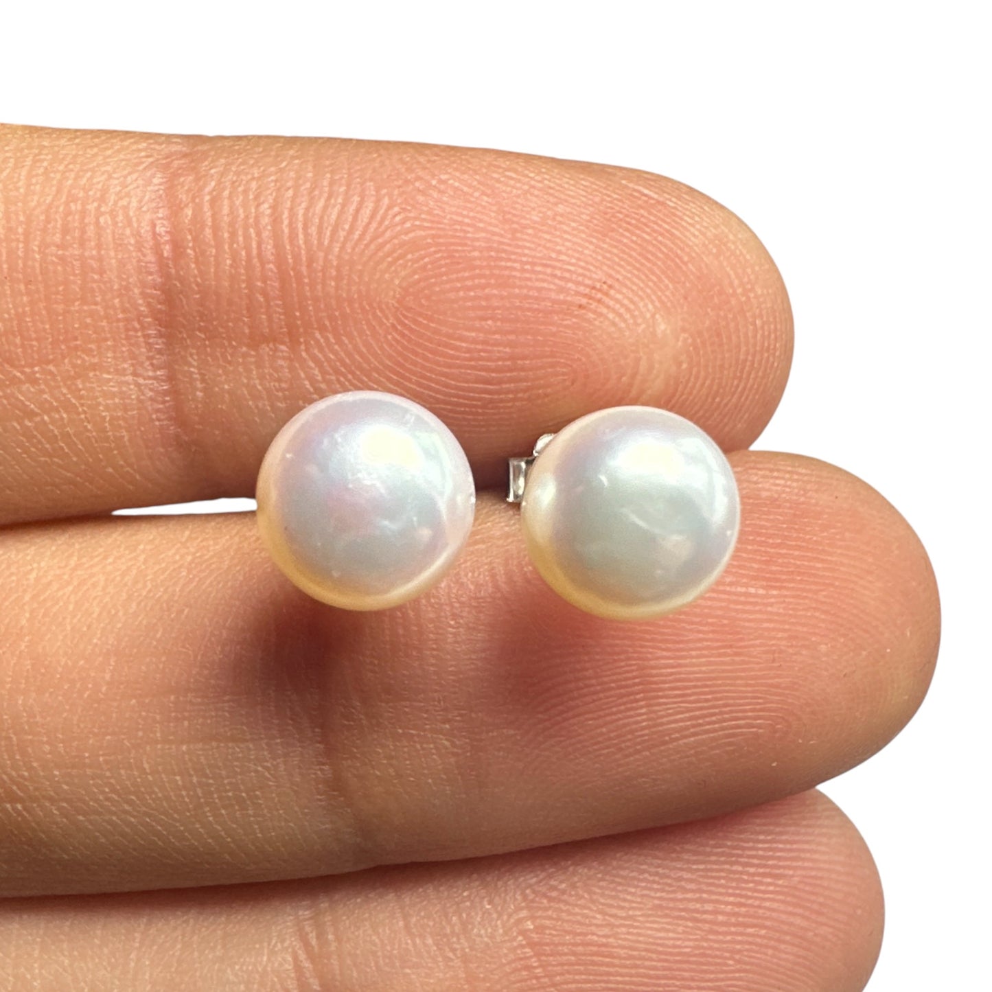 8mm Pearl Stud Earrings — Freshwater Pearl 925 Sterling Silver Rhodium Plated