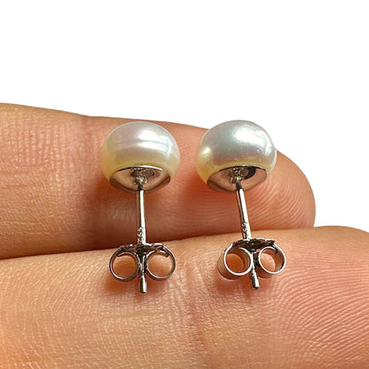 8mm Pearl Stud Earrings — Freshwater Pearl 925 Sterling Silver Rhodium Plated