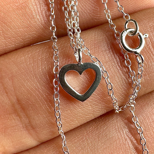 Sterling Silver Heart Necklace 18 Inch Open Heart Pendant