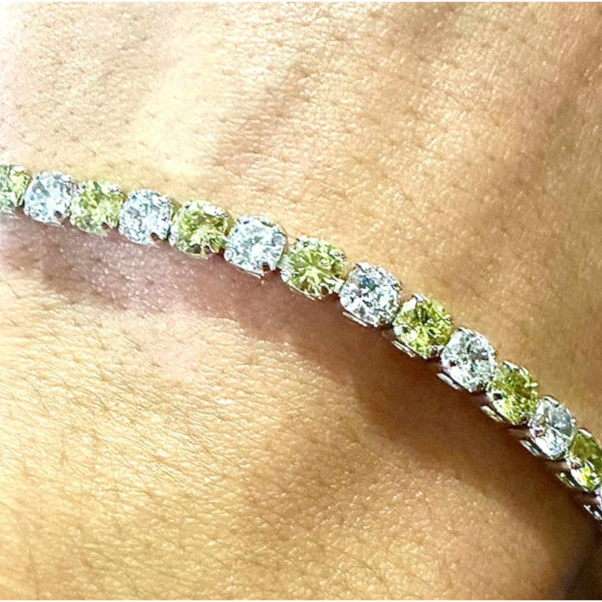 18k White Gold Plated Peridot CZ Tennis Bracelet 7.5 inch - leoshopdeals