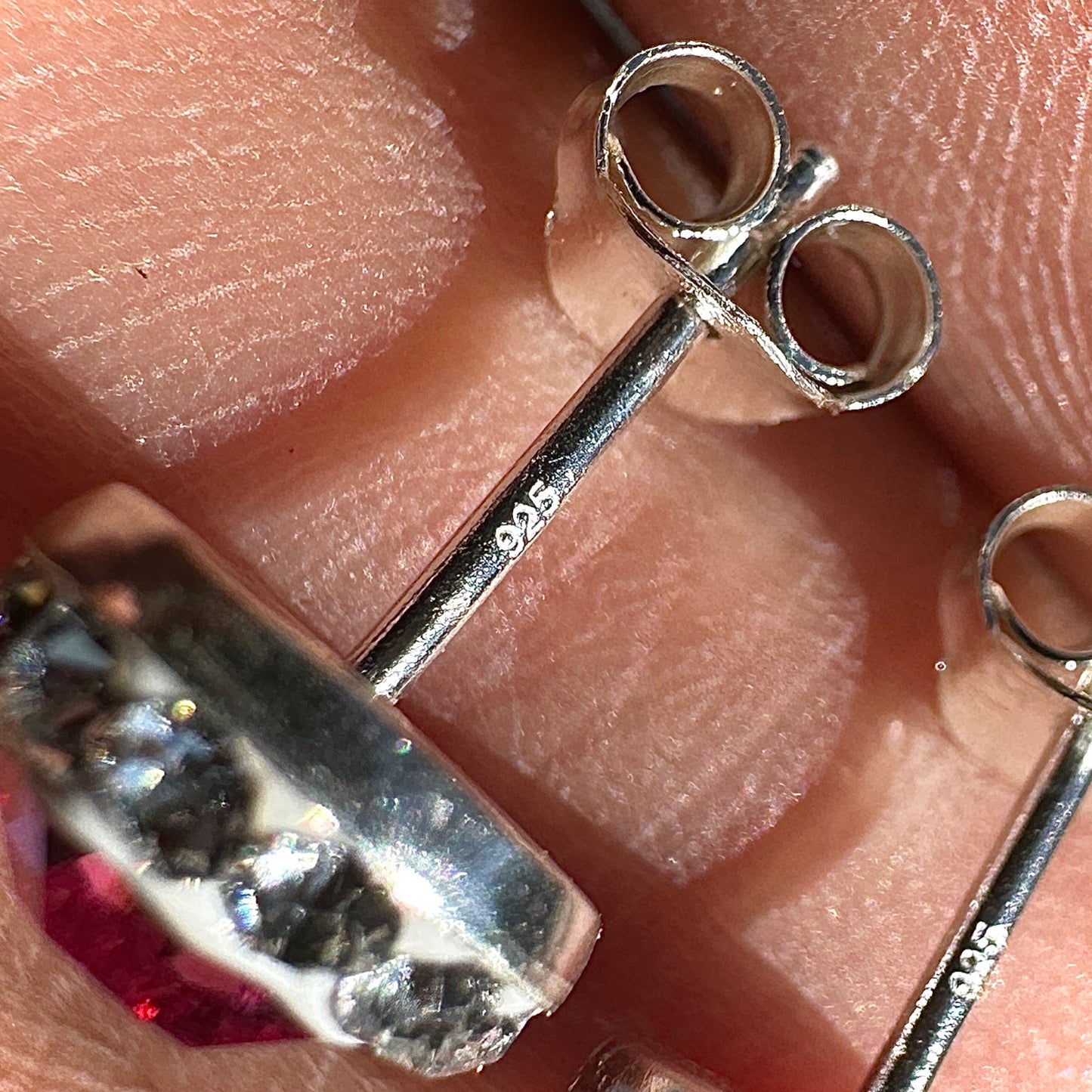 Crystal Stud Earrings 9mm Sterling Silver Pink Halo
