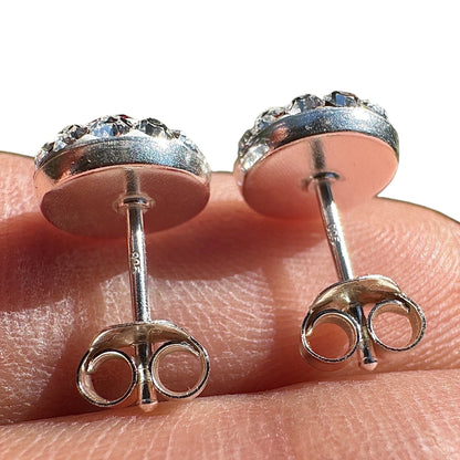 Crystal Stud Earrings 9mm Sterling Silver Pink Halo