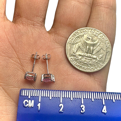 5mm Pink CZ Stud Earrings — 925 Sterling Silver Square Princess Cut