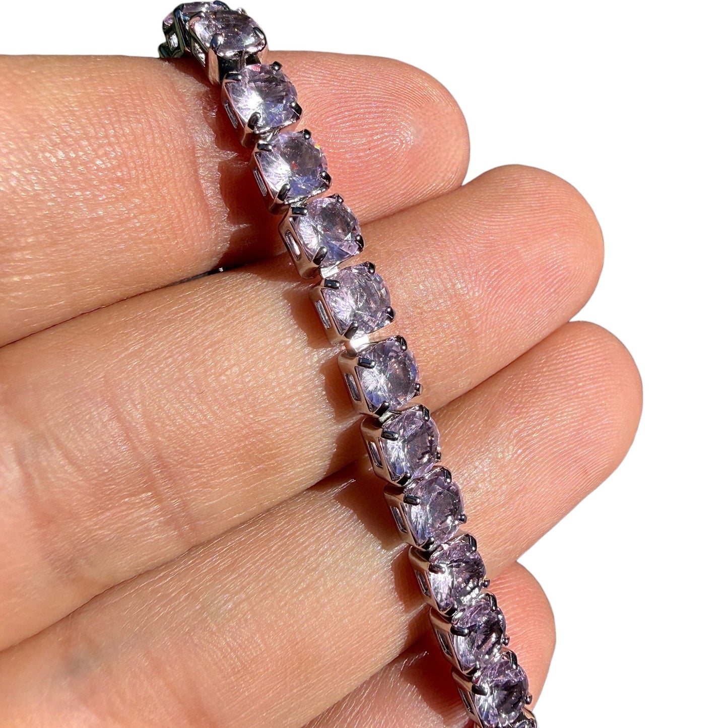 Pink Tennis Bracelet Silver Plated 6.7 Inch or 7.5 Inch