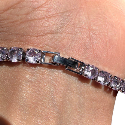 Pink Tennis Bracelet Silver Plated 6.7 Inch or 7.5 Inch